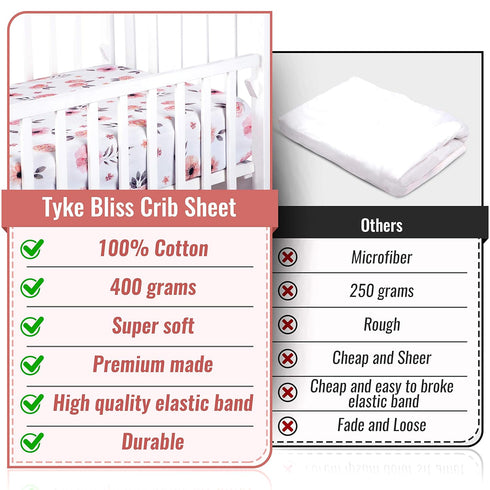 Pink Floral Girl Crib Sheet - 100% Finely Combed Cotton, Breathable, Super Soft Watercolor Rose Baby Girl Crib Sheets, 52' x 28' x 9' Fits Standar...