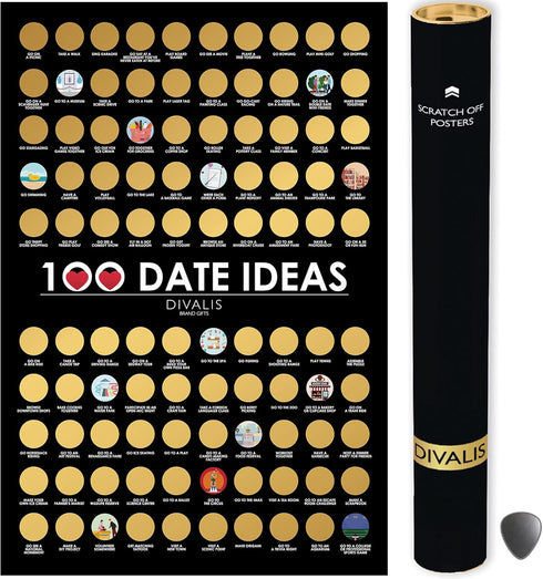 Divalis 100 Dates Scratch off Bucket List - Scratching Adventure Couple Things to Do Poster Scratchable Motivational Archievements Checklist, Blac...