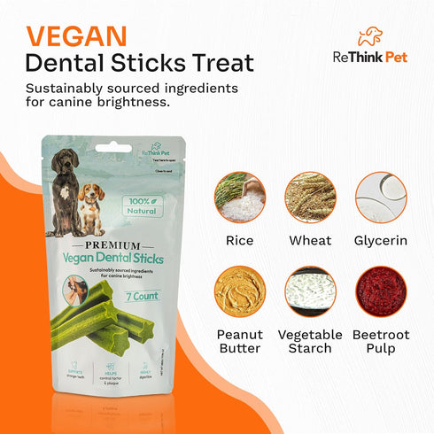 Vegan Dental Sticks for Pets - All Natural Dental Chews for Dogs - 7pc Dog Breath Treats...