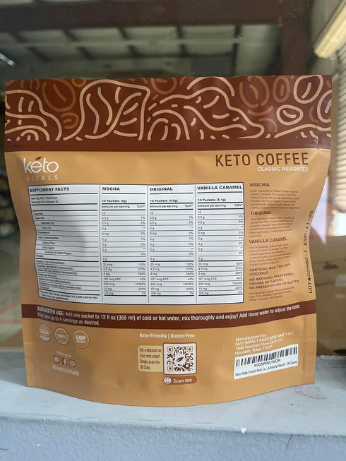 Keto Vitals Instant Keto Coffee Powder - Low-Calorie Sweetened Coffee Packets, Single Serve - Instant Mix in Original, Vanilla, & Mocha Flavors - ...