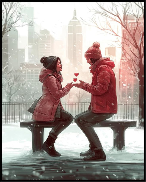 Posterizer 1 pcs-couple's exchanging love on snowy Valentine's day -5-Romantic Art-Holiday Poster Collection-Gift for Couples boyfriend girlfriend...