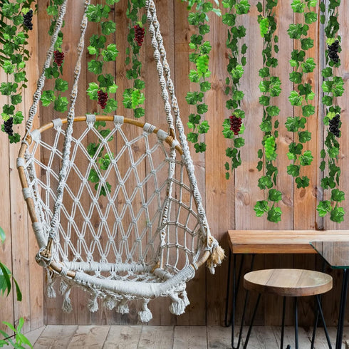 12 Strands 90 ft Artificial Fake Grape Vines with 3 Strings Grapes, Hanging Plant Large Leaves Garland for Wedding Party Store Home Decor Indoor O...