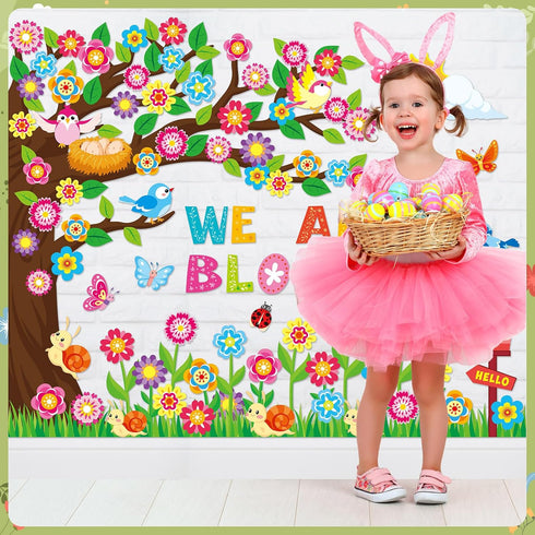 161 Pcs Spring Bulletin Board Decorations Spring Classroom Tree Bulletin Board Spring Tree Bulletin Cutouts Spring Flowers Butterfly Leaf Bird Cut...