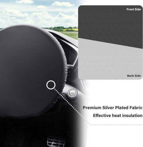 Car Steering Wheel Cover Sun Shade,Silver-Coated Cloth Car Wheel Cover for Blocking Sun & Heat,Universal 18 Inch Steering Wheel Shield Car Accesso...