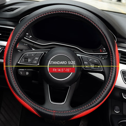 LABBYWAY Microfiber Leather Auto Car Steering Wheel Cover, Universal 15 Inch Anti-Slip Wheel Protector, Red...