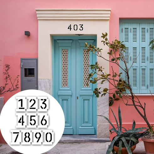 20 Pieces Curb Stencil Kit 0-9 Numbers Stencils Kit 14 Mil Plastic and 4 Inch Tall Numbers with Masking Tape for Mailbox Address Painting...