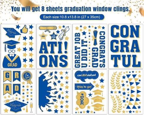 Whaline 193Pcs Graduation Window Sticker Clings Removable Grad Window Decorations Cap Diploma Window Decals Grad Congratulations Party Decor Suppl...