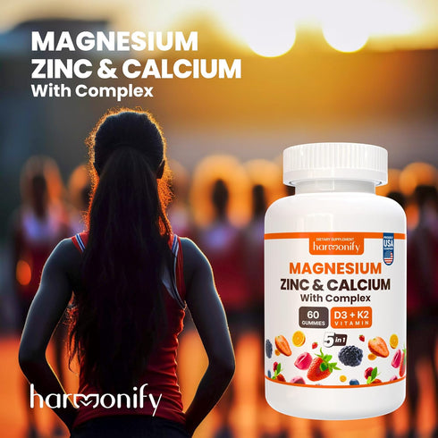 Magnesium Calcium Zinc with Vitamin D3 & K2 Gummies, Multivitamin for Women and Men, Bone Strength & Muscle Function, Extra Absorption Formula, 30...