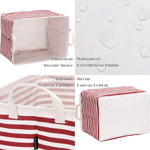 Sea Team Collapsible Canvas Fabric Storage Basket with Handles, Rectangle Waterproof Storage Bin, Box, Cube, Foldable Shelf Basket, Closet Organiz...