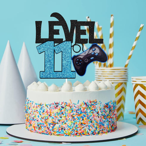 Level 11 Game Birthday Cake Topper - Video Game Boy's 11th Birthday Level Up Party Blue Cake Supplies - Game On Winner Gaming Party Decoration...