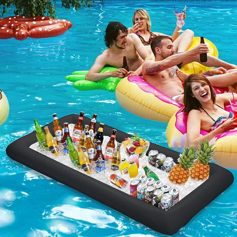 Ice Buffet Serving Tray Drink Cooler with Drain Plug,Inflatable Ice Serving Buffet Bar Inflatable Cooler for Parties Food 52 x 24 x 5'' (Black)...