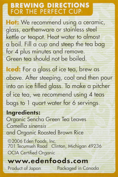 Eden Organic Green Tea with Brown Rice, Traditional Genmaicha, Tea Bags, (1.01 OZ) 16 ct Boxes...