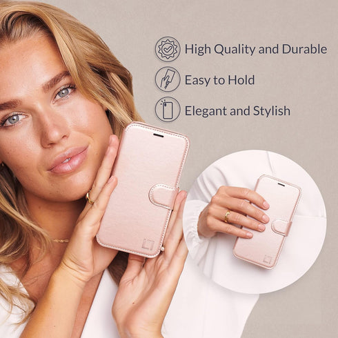 LUPA iPhone 11 Pro Flip Wallet Case - Slim Faux Leather Purse with Credit Card Holder, Rose Gold, 5.8 inch Display...