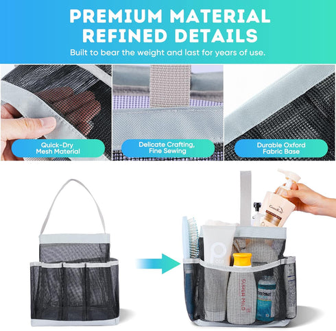 2 Pack Mesh Shower Caddy Portable for College Dorm Room Essentials, Shower Caddy Dorm with 8-Pocket Large Capacity,Shower Bag for Beach,Swimming,G...