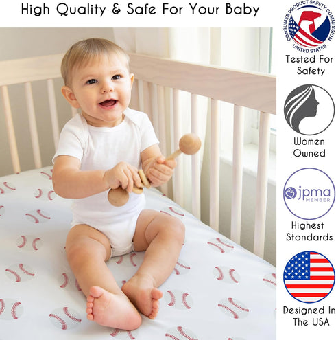Sweet Jojo Designs Red and White Baby or Toddler Fitted Crib Sheet for Baseball Patch Sports Collection...