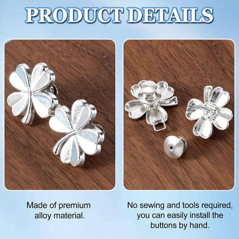 10 pcs Clover Buttons for Loose Jeans Detachable Pant Waist Tighteners Adjustable Jean Button Waist Buckle Replacement No Sewing Required Silver G...