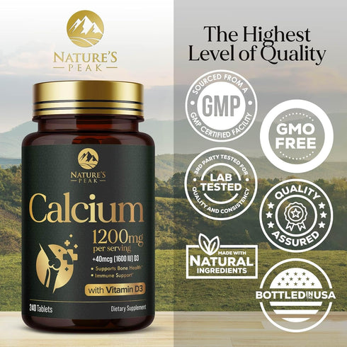 Calcium 1200 mg with Vitamin D3, Calcium Supplement Vitamins, Supports Bone Strength, Teeth & Immune System, Calcium Supplements for Women & Men, ...