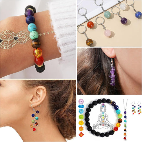 Raicegs Chakra Beads for Jewelry Making Real Natural Stone Beads for Bracelets Making Kits Healing Crystals DIY Gemstone for Necklace Earring Maki...