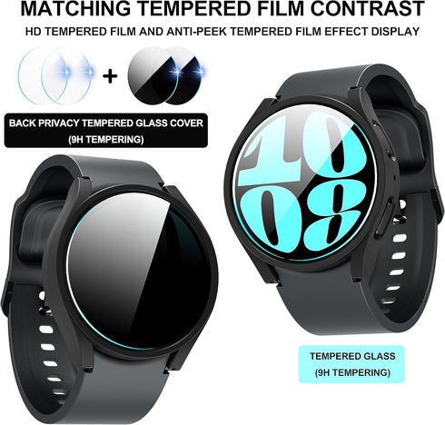 Suoman 4+4 Pack for Samsung Galaxy Watch 6 44mm Case,Privacy Screen Protector+HD Screen Protector+ All-Round PC Matte Protector Cover Set [Anti-Pe...