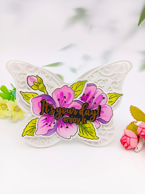 Alinacutle 1pc Cherry Flower Clear Stamps & 4pc Layering Stencil & 1set Coordination Frame Metal Cutting Die for Handmade Card Making Album Paper ...
