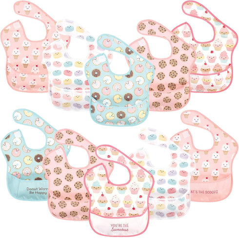 Hudson Baby Unisex Baby Waterproof Polyester Bibs, Sweetest Cupcake, Feeder...