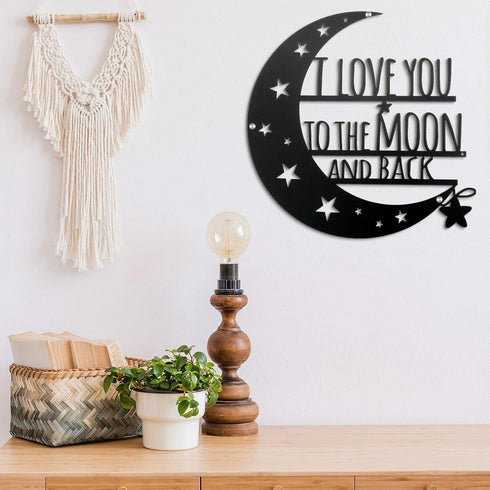 Ripeng I Love You Back Wall Art Moon Metal Decorations Hanging Sign with Quote Silhouette Wall Art for Home Bedroom Living Room Bathroom Kitchen O...