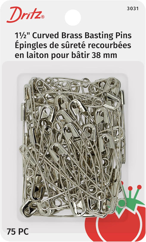 Dritz 3031 Curved Basting Safety Pins, Size 2, Nickel-Plated Brass (75-Count)...