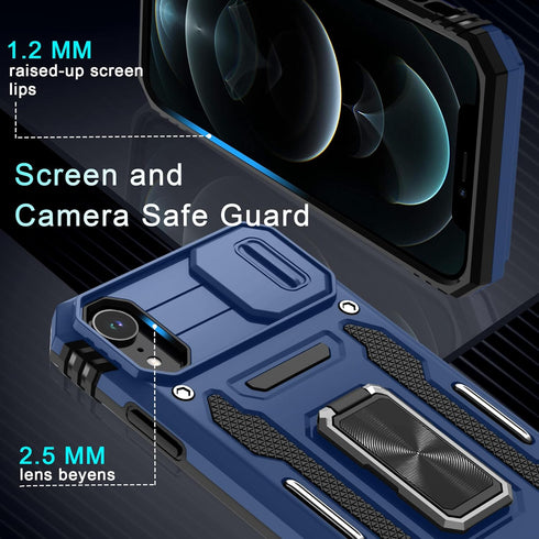 DEERLAMN for iPhone XR Case with Slide Camera Cover+Screen Protector (1 Pack),Rotated Ring Kickstand Military Grade Shockproof Protective Cover 6....