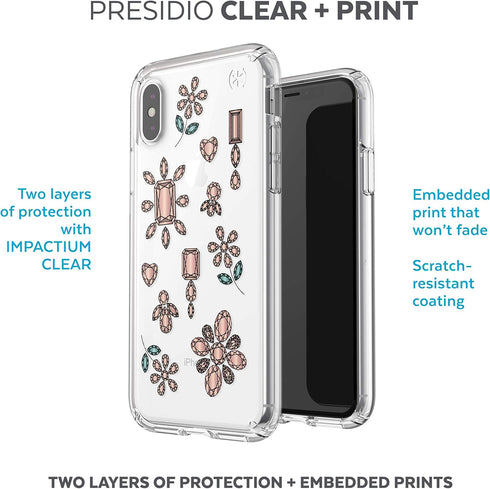 Speck Products Presidio Clear + Print iPhone Xs/iPhone X Case, DancingDiamonds Peach Gold/Clear...