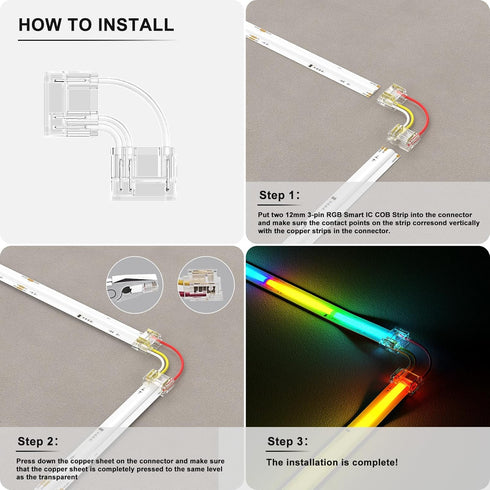 PAUTIX 12mm Connectors 10pcs L-Shaped/Corner Connectors,Solderless Terminal Extension Connection for 3-Pin RGB Smart IC COB LED Strip Lights,NOT f...