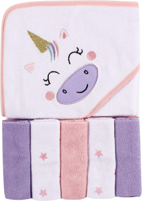 Luvable Friends Unisex Baby Hooded Towel with Five Washcloths, Unicorn, One Size...