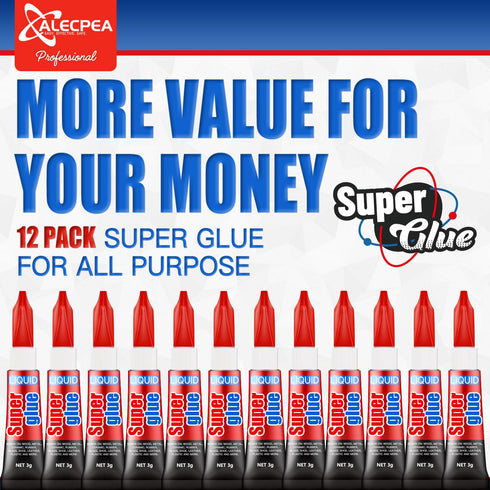 Super Glue, 12-Pack Single-Use Tubes 3 Gram Each, Super Fast, Liquid & Strong Adhesive Superglue, Glue for Hard Plastics, DIY Craft, Ceramics, Fra...