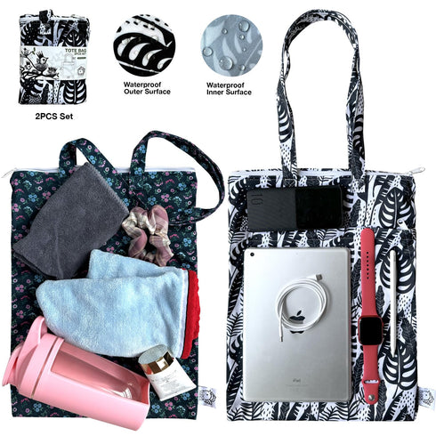 FLOCK THREE Waterproof wet bag tote reusable for wet clothes baby diapers stroller swimsuit travel washable toiletries pouch large electronics cas...