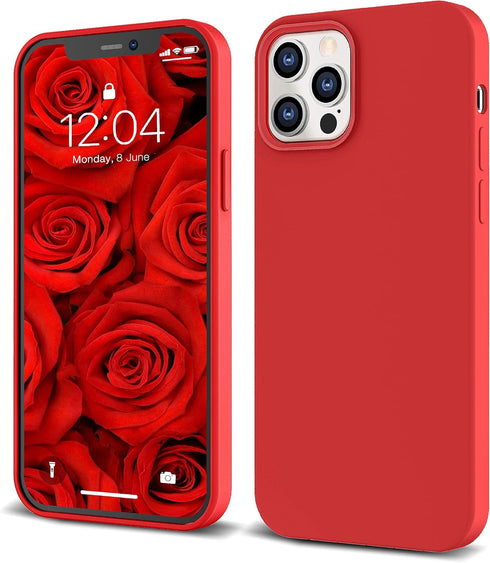 IceSword iPhone 12 Pro Max Case Red, Thin Liquid Silicone Shockproof Phone Case Cover, Red Cute Men Women Cool Fun, Gel Rubber Drop Protective 6.7...