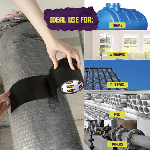 ATack Waterproof Patch and Seal Tape, Black, 4 Inches x 10 Feet, Water Barrier Tape for Stop Leak Repair on Pipes, Chimney, Roof, Boat, and HVAC...