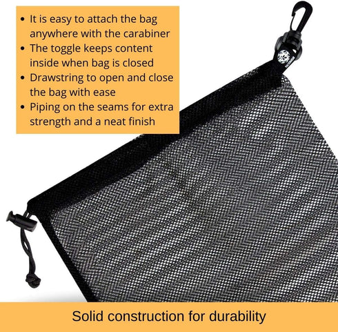 PALTERWEAR Mesh Drawstring Bag With Clip and Toggle Closure - For Water Sports, Hiking, Clamming - Multi-Use Set of 4 (Black, 10 x 15 inch)...