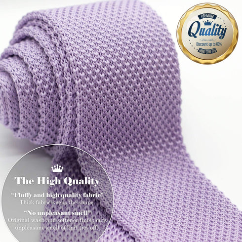 Men's Pointed Knit Tie Necktie Width 2.75 inches Washable Solid Color Lilac Pale Purple...