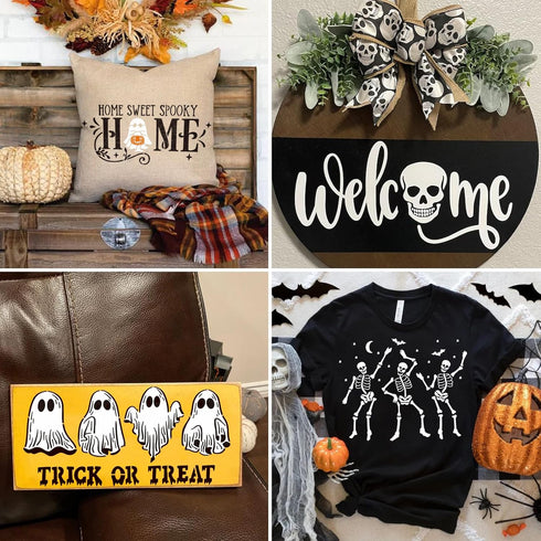 Halloween Stencils for Painting on Wood Burning Art Craft Large Boo Witch Skeleton Ghost Paint Stencils for Porch Sign Door Hanger Wall Holiday (1...