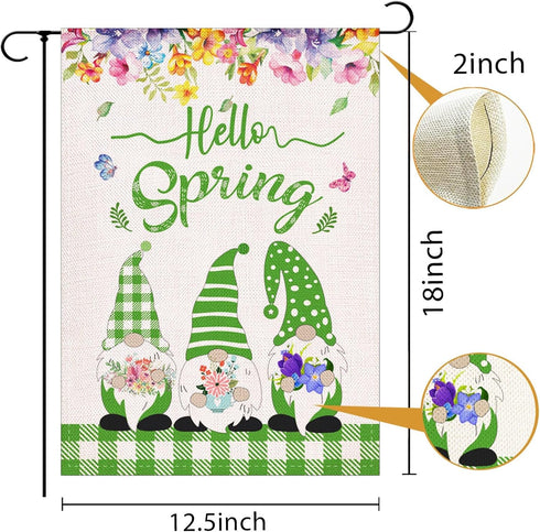 Hello Spring Cute Gnomes Floral Garden Flag Vertical Double Sided 12.5x18 Inch Welcome Spring Garden Flag Burlap Holiday Outdoor Decor...