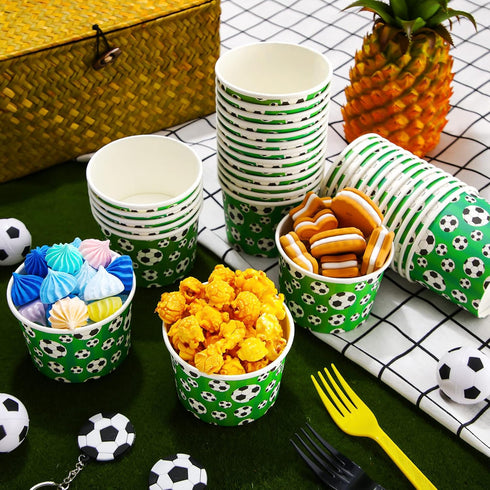 50 Pcs 9 oz Sport Party Paper Snack Ice Cream Cups Disposable Dessert Bowls Snack Cups Paper Soup Cup Disposable Paper Bowls Disposable Plates for...