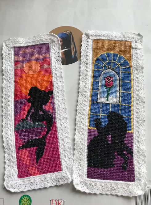 12 pieces Princess DIY Cotton Cross Stitch Bookmark,Cotton Edged Book Mark Classical Fairy Princess Counted Cross Stitch kit...