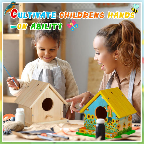 Liliful Wooden DIY Birdhouse Kit for Adults Unfinished Wooden Bird Houses with Paints and Paintbrushes Hanging Woodworking Craft Kit for Boys or G...