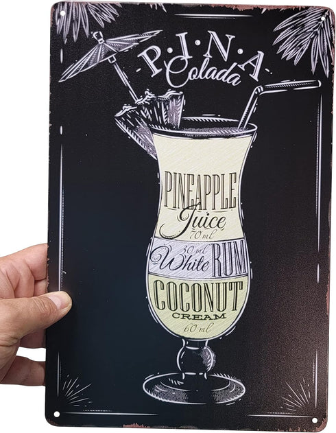 8" x 12" Popular Cocktails and Drink Bar Mix Recipes Menu for Bartenders on Metal Tin Sign Wall Decor Plaque Poster (PINA COLADA)...