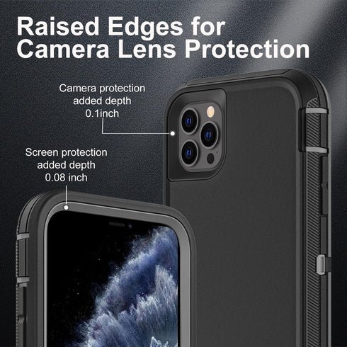 for iPhone 11 Pro Max Case, Military Grade 3 in 1 Heavy Duty Shockproof/Drop Proof/Dust Proof Case with 2Pcs Tempered Glass Screen Protector (Blac...