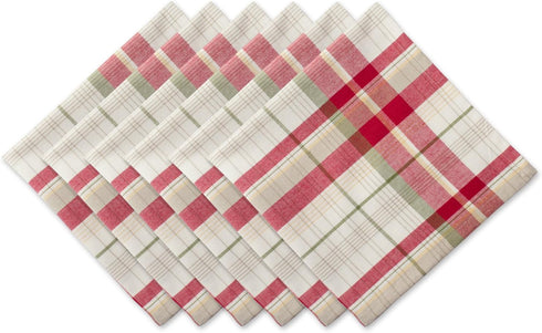 DII Orchard Plaid Collection Linen Tabletop Essentials, Napkin Set, 20x20, Taupe/Red, 6 Piece...