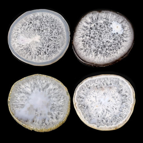 Natural Agate Coaster Set of 4, 3.5-4" Crystalline Geode Stone Coasters for Drinks Coffee Table Decor Agate Slices Glass Cups Holder for Home Gues...