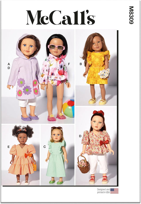 McCall's Doll Clothes Sewing Pattern Kit, Design Code M8309, One Size, Multicolor...