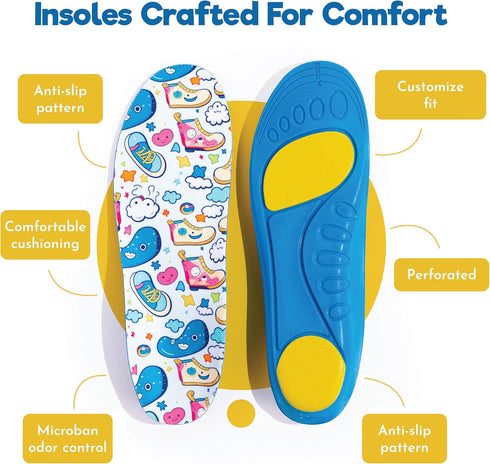 Kids Orthotic Soft Cushioning Arch Support Shoe Insoles, Children Inserts for Flat feet, Plantar Fasciitis, Feet Heel Pain Relief - Better Posture...