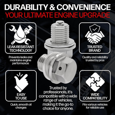 Votex - Made In USA - M14x1.5MM Magnetic Engine Oil Drain Plug w/High-Temperature Neodymium Magnet, Stainless Steel, For Acura, Audi, Chevrolet, C...