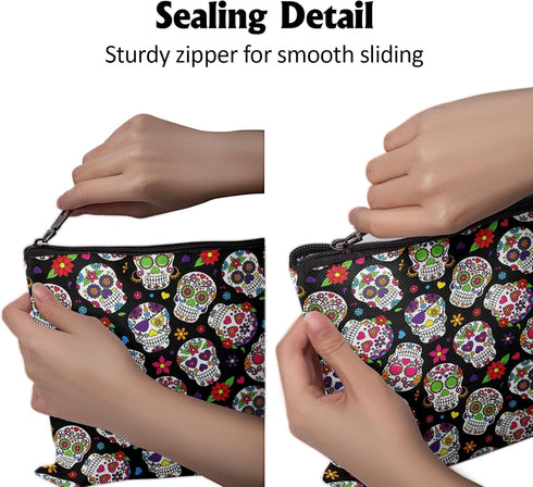 Cafl Sugar Skulls Makeup Bag Travel Large Day Dead Cosmetic Bag Organizer toiletry Essentials Jewelry Skincare Zipper Bag Gift For Women -10×8 inc...
